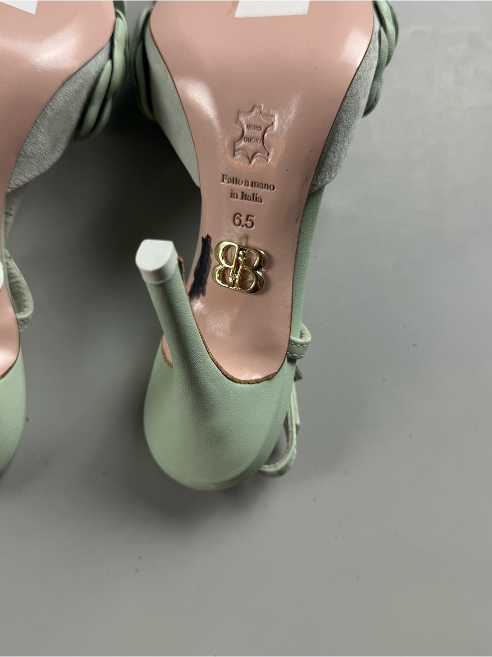Beautiisoles by Robyn Shreiber 3D Floral Slingback Heels Mint Green Leather 6.5 - Picture 4 of 5